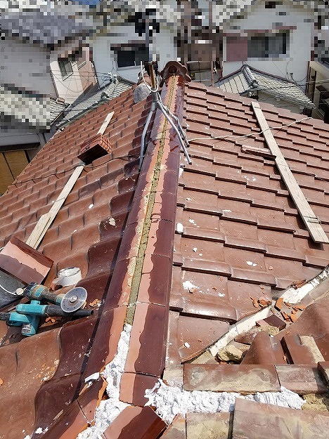 明石市 棟の積み替え・新設部材の据え付け