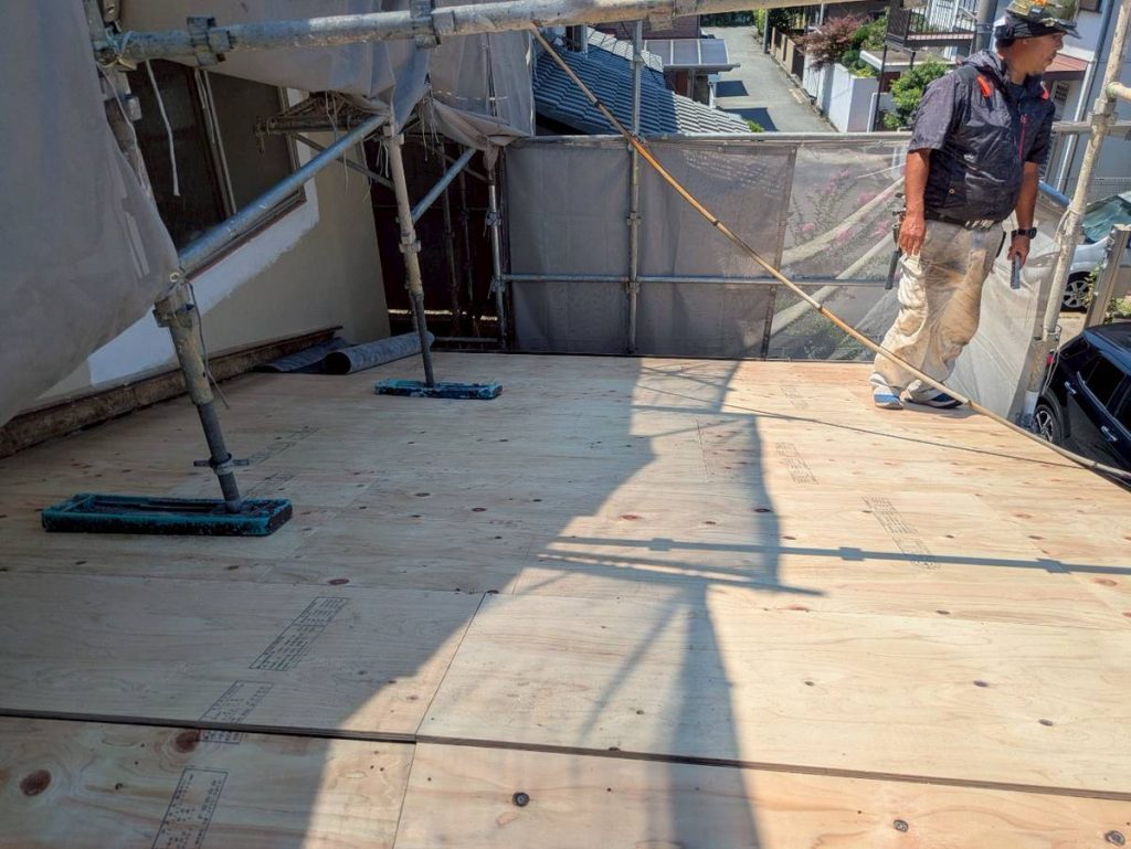 明石市 吹上 構造用合板 下屋根 完成 チェック