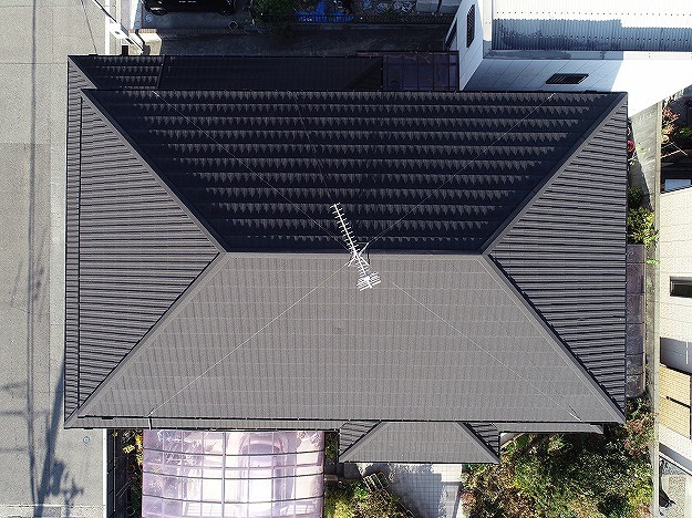 加古川市 屋根カバー工法完成 ドローン空撮