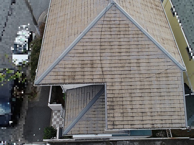 明石市 ドローン空撮 色あせ 下屋根部分