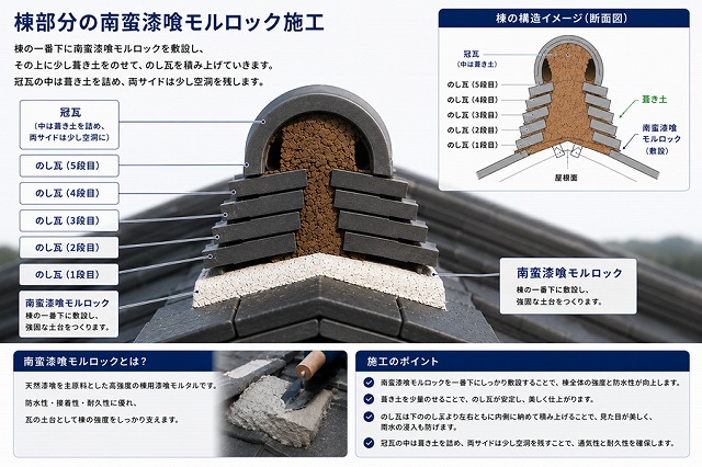 加古川市 棟部分のモルロック施工