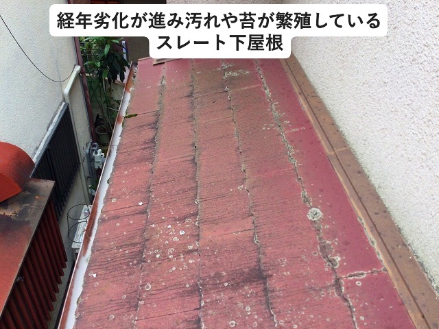 明石市　下屋根調査　経年劣化　苔や汚れ